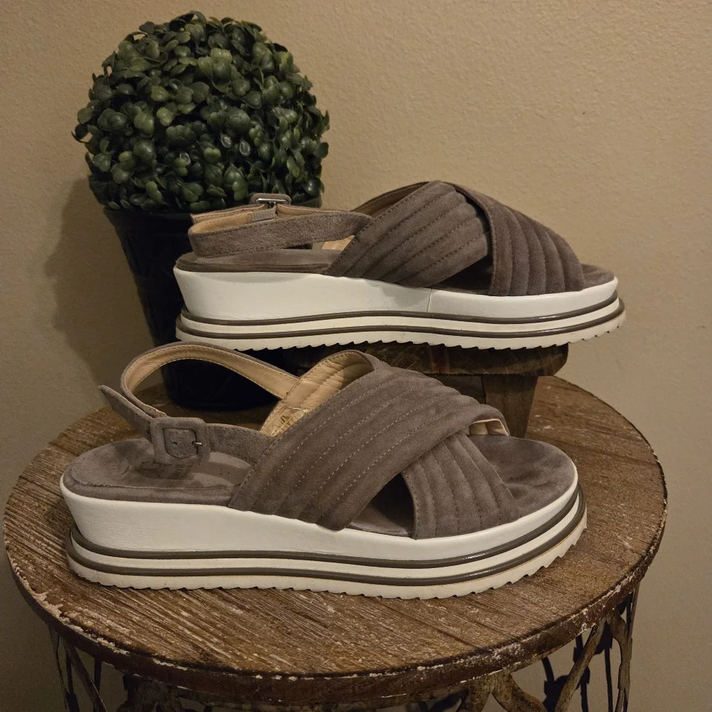LUCA GROSSI Taupe Suede‎ Open Toe Sling Back Platform Sandals Women's EU 38 US 8